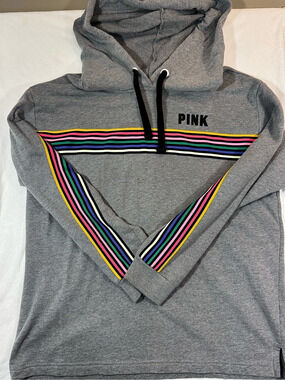 Victoria's Secret PINK Striped Pullover Hoodie in Gray